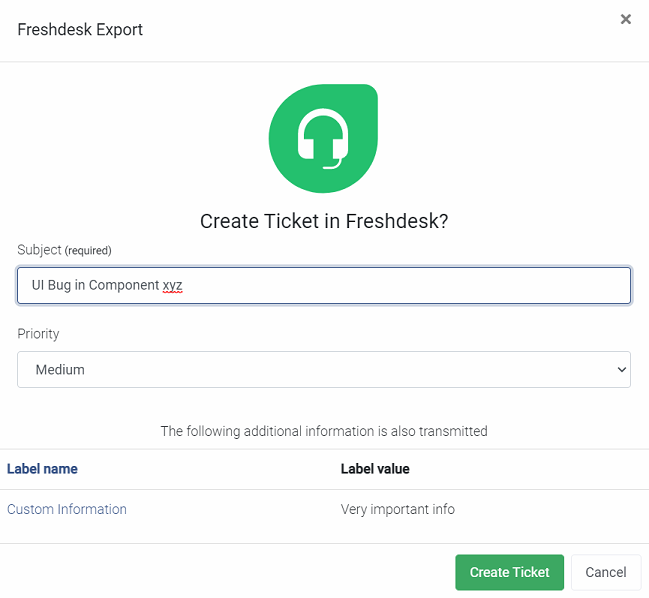 Freshdesk ticket dialog